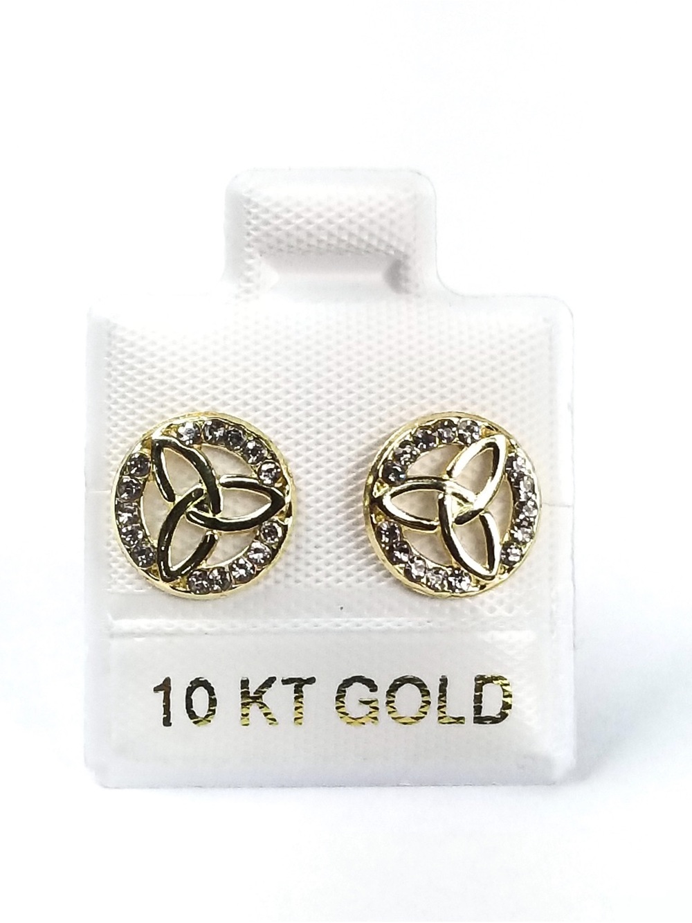 10K Gold Triquetra Trinity Celtic Knot CZ Stud Earrings Broquel Triqueta 9mm
